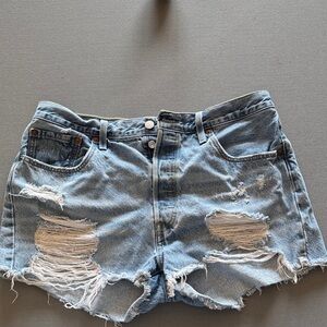 Casual Light Blue Distressed Jean Shorts